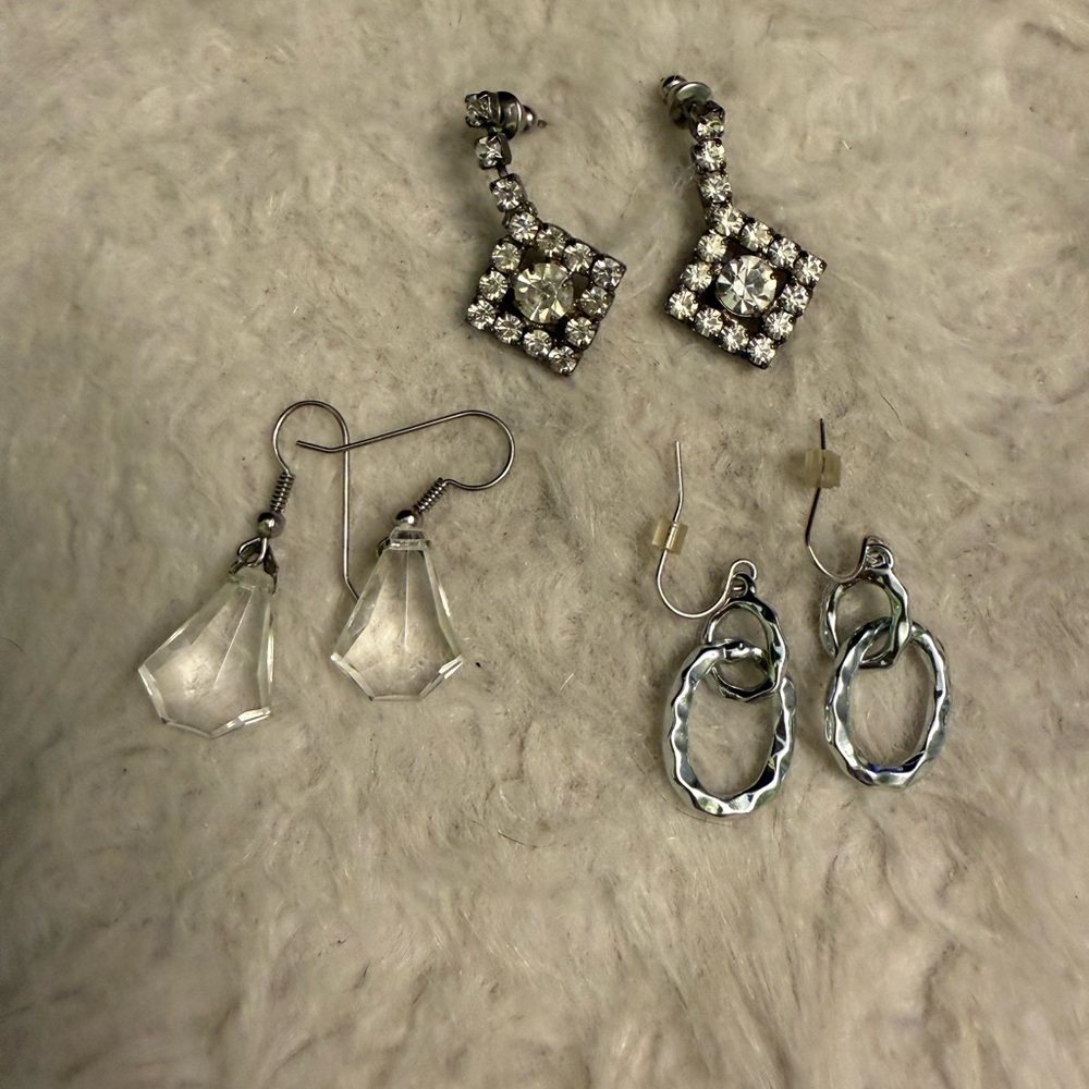 3 Piece Crystal Drop and Silver Hoop Earring Bundle